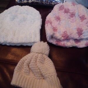 3 Hand Made Knitted Caps (2 Adults, 1 Baby)